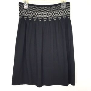 J Jill Skirt Ruffle Embroidery Waist Black XS